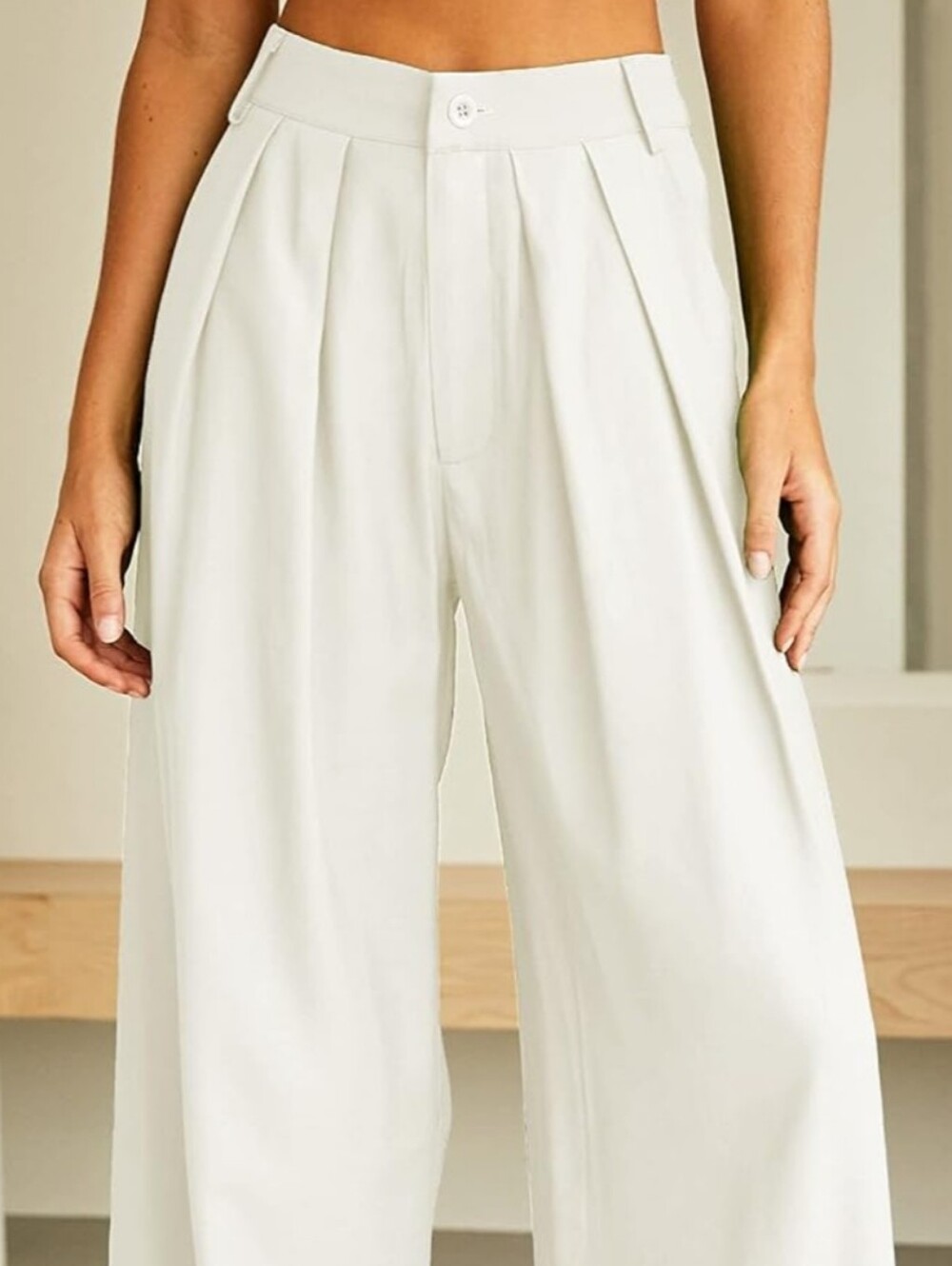 White Wide-Leg High-Waist Trousers Pleated Relaxed Fit Size 14 Womens Palazzo - Picture 4 of 13